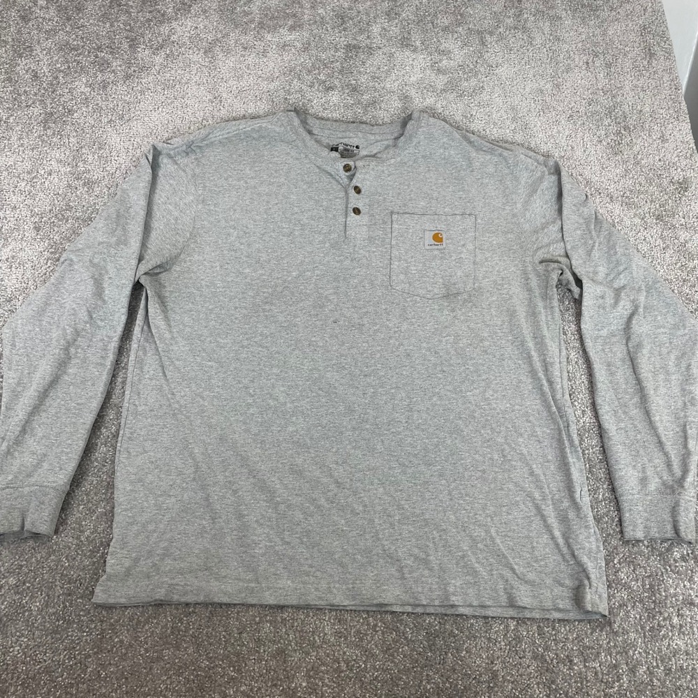 Carhartt Henley Shirt Mens Large Loose Fit Long Sleeve Work Shirt Gray - Picture 2 of 13